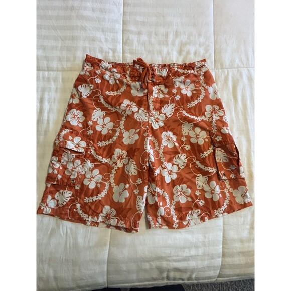 Red Camel Swim Shorts Men’s Sz Large Orange White Floral Hawaiian - Picture 1 of 5